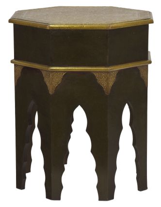 Stolička z akáciového dřeva, zdobená mosazným kováním, 45x45x56cm