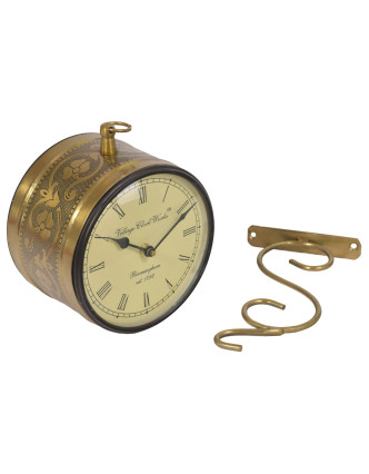 Oboustranné závěsné hodiny, zlatá, květinový motiv, 16cm