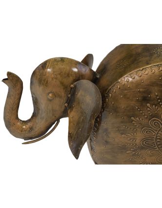 Kasička slon na kolečkách, mosazná patina, kov, 48x17x32cm