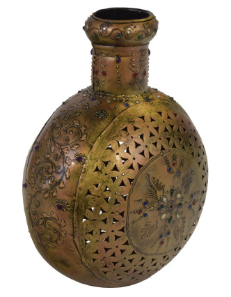 Kovová váza, ručně tepaná, mosazná patina, 33x16x33cm