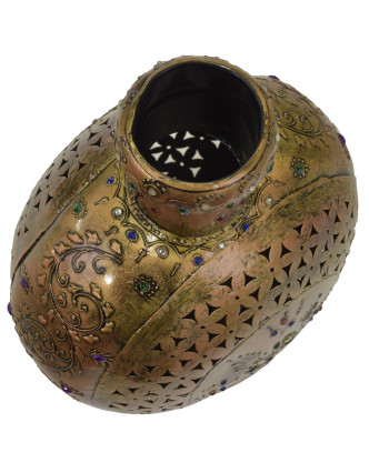 Kovová váza, ručně tepaná, mosazná patina, 33x16x33cm