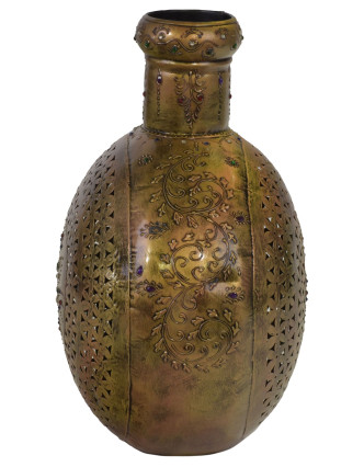 Kovová váza, ručně tepaná, mosazná patina, 41x18x44cm