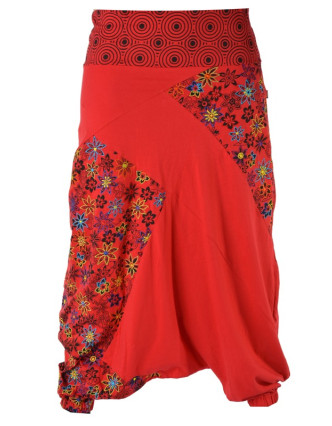 Červeno černé turecké kalhoty "Meadow design" s výšivkou