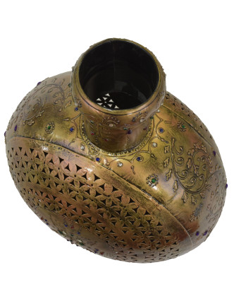 Kovová váza, ručně tepaná, mosazná patina, 41x18x44cm