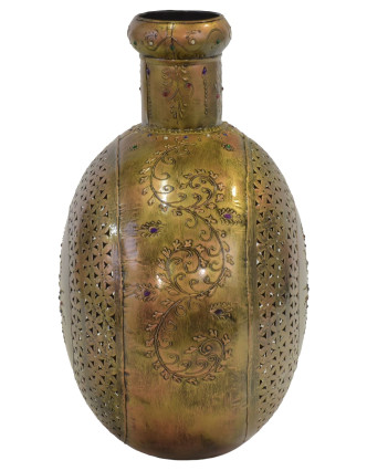 Kovová váza, ručně tepaná, mosazná patina, 42x24x48cm