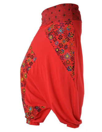 Červeno černé turecké kalhoty "Meadow design" s výšivkou