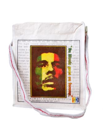 Plátěná taška přes rameno s barevným tiskem Bob Marley, 29x35x12cm