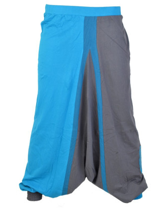 Modro šedé turecké kalhoty "Spiral design", pružný pas