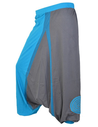 Modro šedé turecké kalhoty "Spiral design", pružný pas