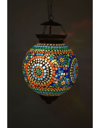 Kulatá skleněná mozaiková lampa, ruční práce, 28x34cm
