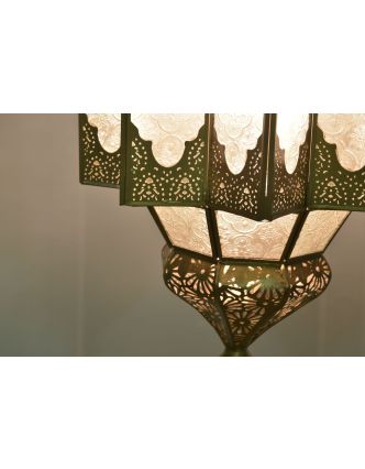 Lampa v orientálním stylu, bílé sklo, zlatý kov, 25x25x54cm