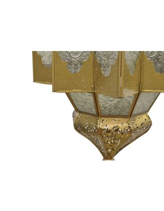 Lampa v orientálním stylu, bílé sklo, zlatý kov, 25x25x54cm