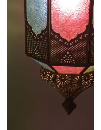 Lampa v orientálním stylu, barevné sklo, zlatý kov, 20x20x55cm