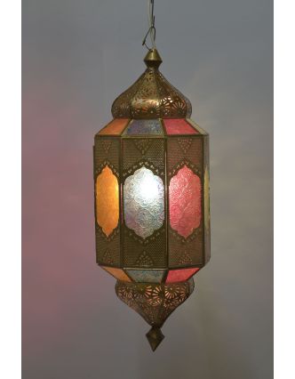 Lampa v orientálním stylu, barevné sklo, zlatý kov, 20x20x55cm