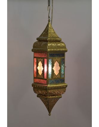 Arabská lampa, multibarevná, mosazná patina, sklo, ruční práce, 13x13x50cm