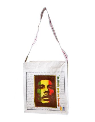 Plátěná taška přes rameno s barevným tiskem Bob Marley, 29x35x12cm
