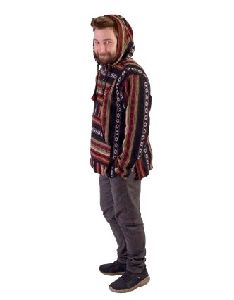 Anorak - Mikina s kapucí, knoflíky bez podšívky, kapsa, černvená - barevná