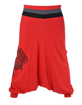 Červené turecké kalhoty s trojitým pasem, "Spiral Rose"