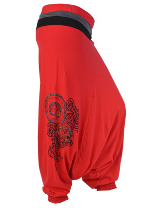 Červené turecké kalhoty s trojitým pasem, "Spiral Rose"