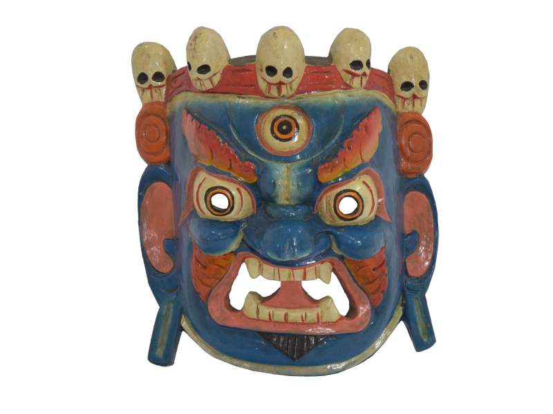 Dřevěná maska, "Bhairab", ručně vyřezávaná, 28x13x30cm