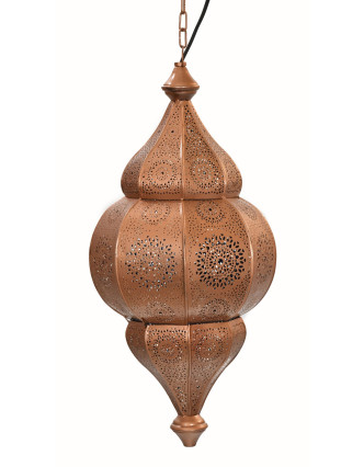 Kovová lampa v orientálním stylu, měděná barva, uvnitř tyrkysová, 22x52cm