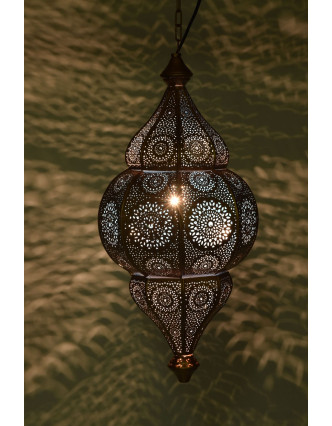 Kovová lampa v orientálním stylu, měděná barva, uvnitř tyrkysová, 22x52cm