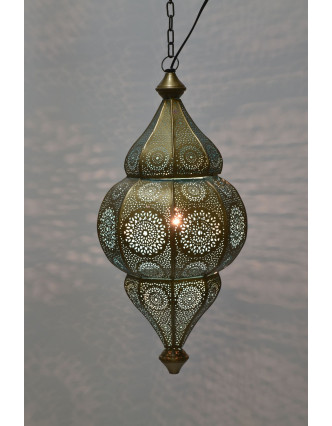 Kovová lampa v orientálním stylu, zlatá barva, uvnitř tyrkysová, 22x52cm