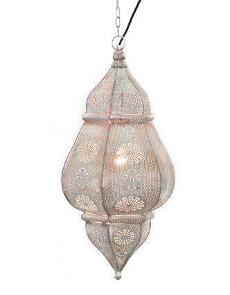 Kovová lampa v orientálním stylu, bílá barva, uvnitř bílá, 34x52cm