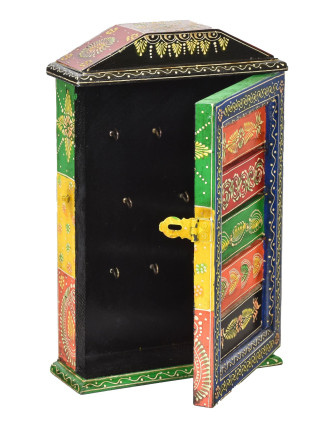Skříňka na klíče z mangového dřeva, ručně malovaná, 20x6x31cm