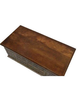Truhla z mangového dřeva zdobená ručními řezbami, 89x44x45cm