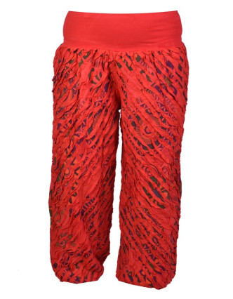 Dlouhé červené balonové kalhoty "Patchwork design", elastický pas