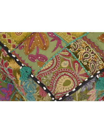 Taburet, Rajastan ari zari, patchwork, čtvercový, 45x45x43cm