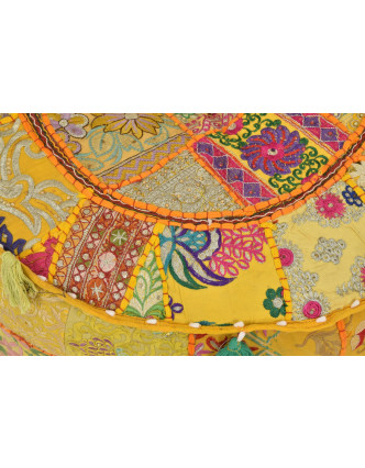 Taburet, Rajasthan, patchwork, Ari bohatá výšivka, 57x57x30cm