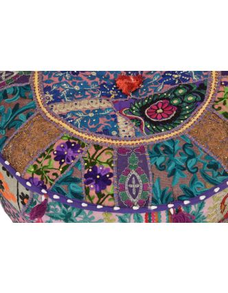 Taburet, Rajasthan, patchwork, Ari bohatá výšivka,, 51x51x28cm