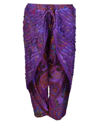 Dlouhé fialové turecké kalhoty se sukní "Patchwork design", elastický pas