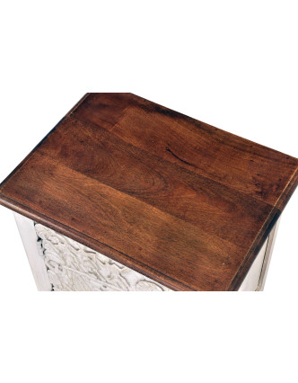 Noční stolek z mangového dřeva, bílá patina, 50x38x59cm