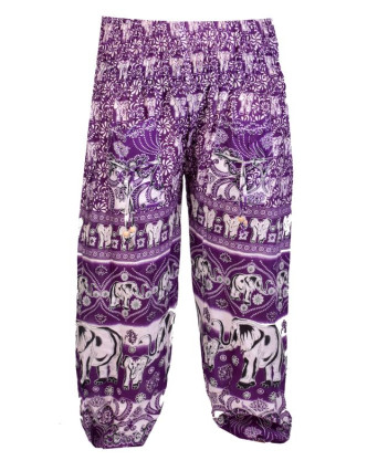 Dlouhé fialové balonové kalhoty "Elephant design", žabičkování
