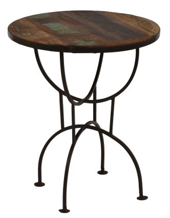 Stolička pod kytku z teakového dřeva, železné nohy, 50x50x60cm