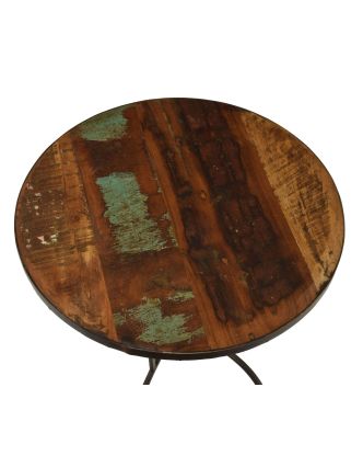 Stolička pod kytku z teakového dřeva, železné nohy, 50x50x60cm
