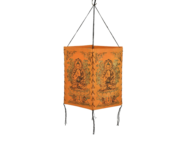 Stínidlo, čtyřboké oranžové se zlato-černým potiskem Buddhy, 18x25cm