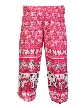 Dlouhé růžové balonové kalhoty "Elephant design", žabičkování
