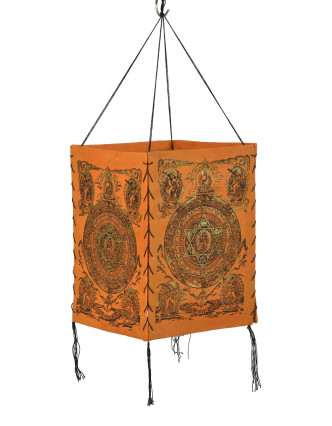 Stínidlo, čtyřboké, oranžové, zlatý tisk, Mandala, 18x25cm