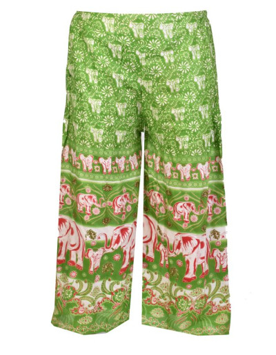 Dlouhé zelené kalhoty "Elephant design", žabičkování