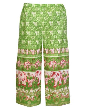 Dlouhé zelené kalhoty "Elephant design", žabičkování