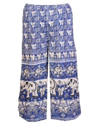 Dlouhé modré kalhoty "Elephant design", žabičkování