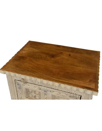 Noční stolek z mangového dřeva, bílá patina, 52x38x72cm