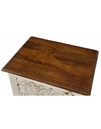 Noční stolek z mangového dřeva, bílá patina, 50x38x59cm