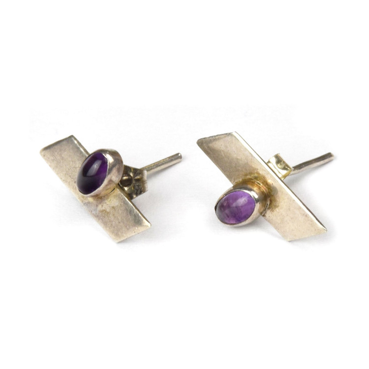 Stříbrné náušnice, pár, ametist, 13x8mm, zapínání na puzetu (AG 925)