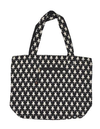 Velká taška, černo-bílá, hvězdy, 2 malé vnitřní kapsy, zip, 51x39cm +29cm