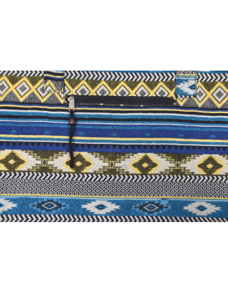 Velká taška, modro-žlutá, Aztec design, 2 malé vnitřní kapsy, zip, 51x39cm +29cm
